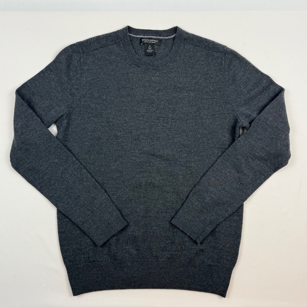 Banana Republic Mens Extra Fine Merino Wool Crewneck Sweater Charcoal Size M